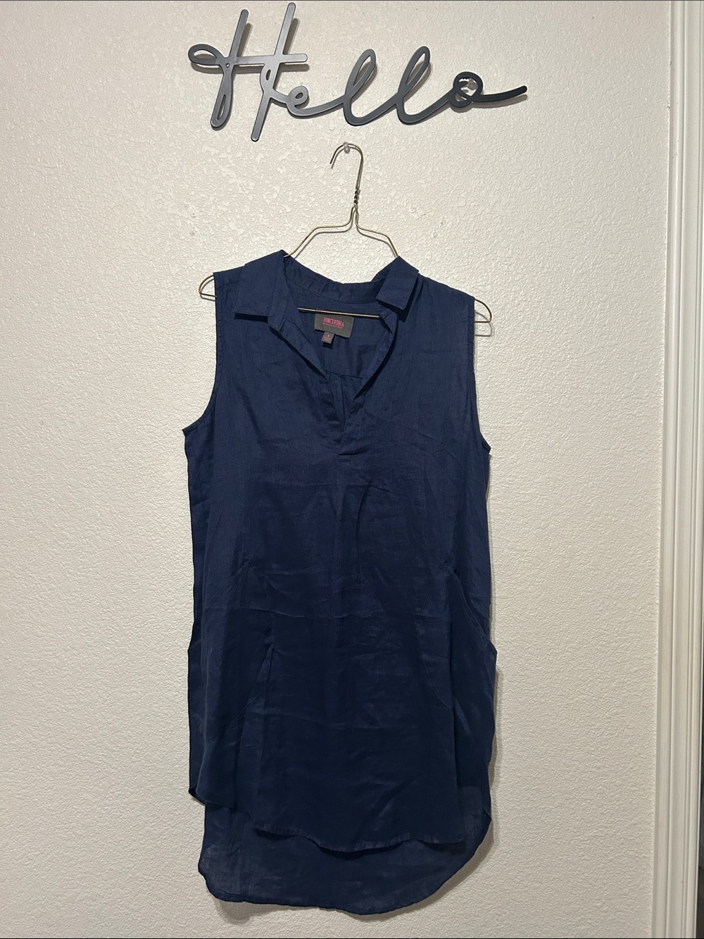 EUC For Cynthia Linen Navy Sleeveless Collared Tunic/beachwear
